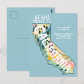 NIEUW ADRES Verhuisd naar California State Map Briefkaart (Voorkant / Achterkant)