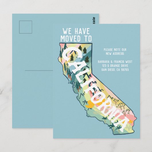NIEUW ADRES Verhuisd naar California State Map Briefkaart (Voorkant / Achterkant)