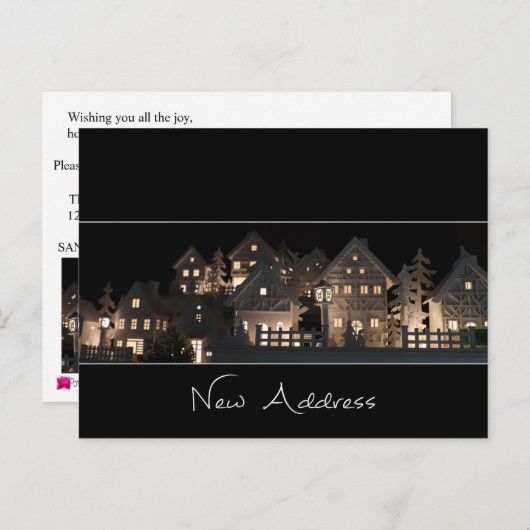 Nieuw adres verlichte kerstwoningen briefkaart (Voorkant / Achterkant)