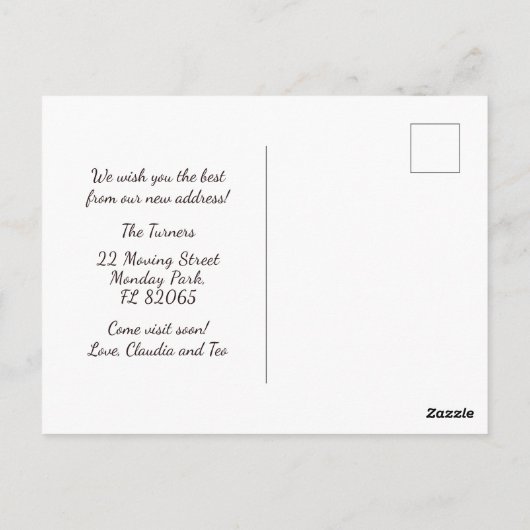 Nieuw adres Vernieuwde aankondiging met vrolijk ke Briefkaart (Achterkant)