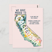 NIEUW ADRES Verplaatst naar California State Map Briefkaart (Voorkant / Achterkant)