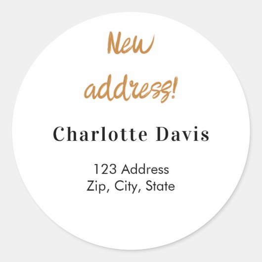 Nieuw adres verplaatst ronde sticker (Voorkant)