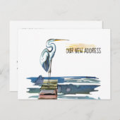 Nieuw adres Waterfront Great Blue Heron Moving Aankondigingskaart (Voorkant / Achterkant)