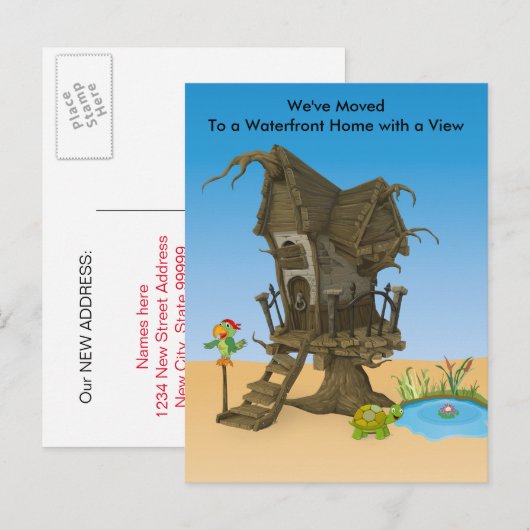 Nieuw adres Waterfront Home Aankondigingskaart (Voorkant / Achterkant)