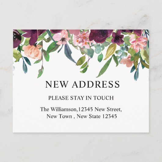 Nieuw adres | Waterverf Floral en Griekenland Briefkaart (Voorkant)