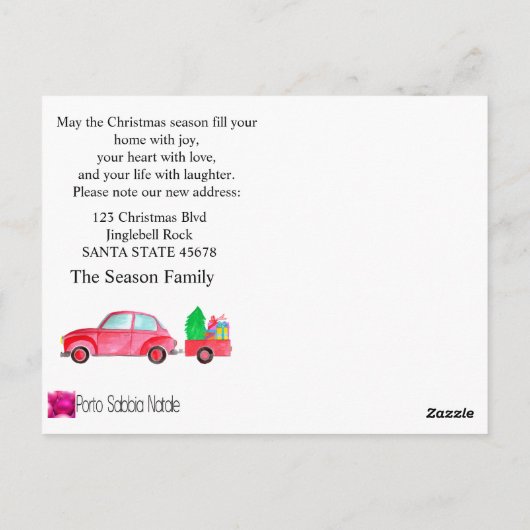 Nieuw adres waterverf kerstkaart briefkaart (Achterkant)