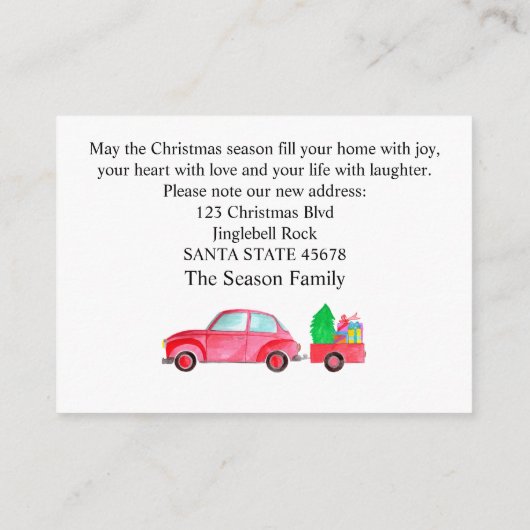 Nieuw adres waterverf kerstkaart informatiekaartje (Achterkant)