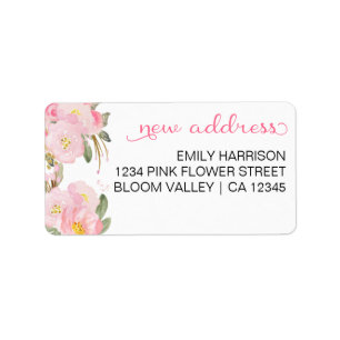 Nieuw Adres Waterverf Roze Bloemen Etiket