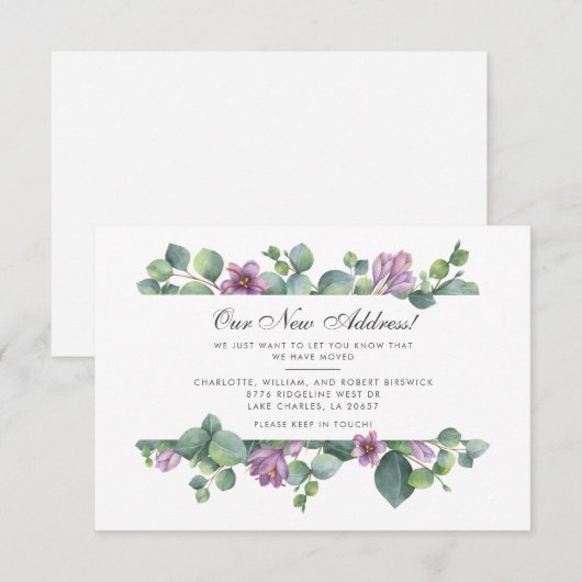 Nieuw adres We hebben Botanische Eucalyptus verpla Notitiekaartje (Voorkant / Achterkant)