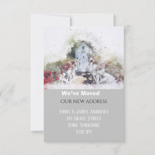 Nieuw adres We hebben grijze deur aankondiging ver (Voorkant)