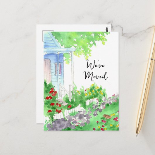 Nieuw adres We hebben verhuisd huisje Briefkaart (Voorkant / Achterkant in situ)