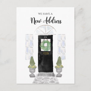 Nieuw adres We hebben Waterverf Black Door verplaa Briefkaart