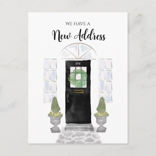 Nieuw adres We hebben Waterverf Black Door verplaa Briefkaart (Voorkant)