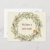 Nieuw adres Winter Christmas Robin briefkaart (Voorkant / Achterkant)
