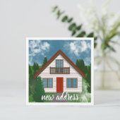 Nieuw adres | Witte Landhuis Rode Deurtekening Aankondiging (Staand voorkant)