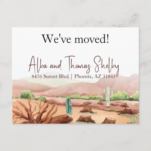 Nieuw adres, woestijnlandschap dat we hebben verpl briefkaart (Voorkant)