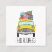 Nieuw adres Yellow Cab met kerstcadeaus Vierkante Visitekaartje (Voorkant)