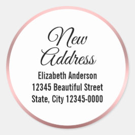 Nieuw adres Zwart script wit roze legant Ronde Sticker