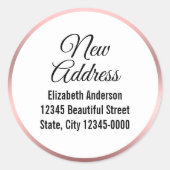 Nieuw adres Zwart script wit roze legant Ronde Sticker (Voorkant)