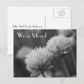 Nieuw adres zwart-witbloemen aankondigingskaart (Voorkant / Achterkant)