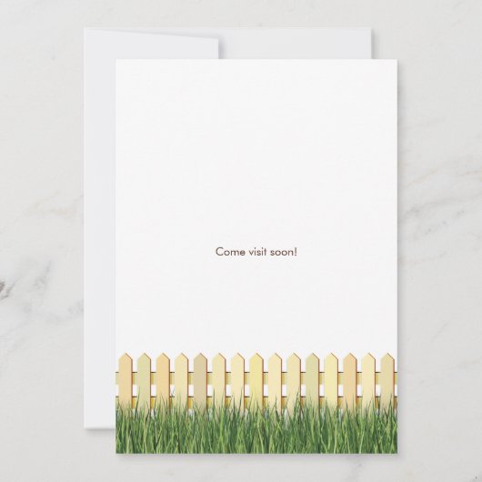 Nieuw adreskaartje met piketomheining en tuin aankondiging (Achterkant)