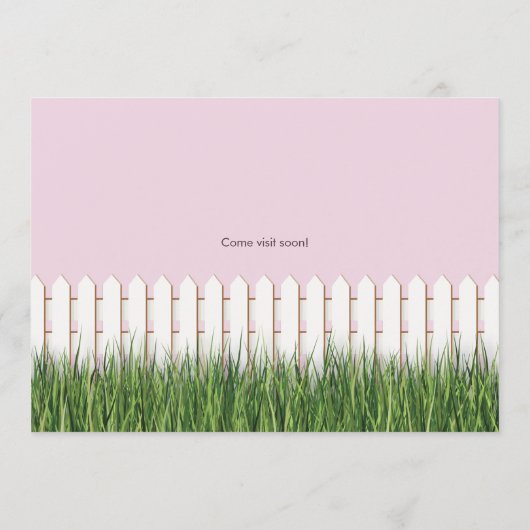 Nieuw adreskaartje met piketomheining en tuin aankondiging (Achterkant)