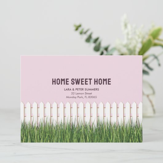 Nieuw adreskaartje met piketomheining en tuin aankondiging (Staand voorkant)