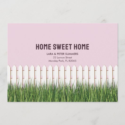 Nieuw adreskaartje met piketomheining en tuin aankondiging (Voorkant)