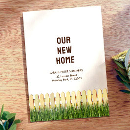 Nieuw adreskaartje met piketomheining en tuin aankondiging