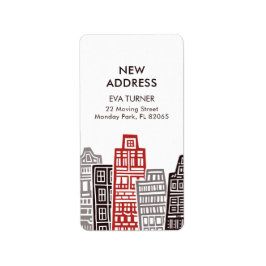 Nieuw Adreslabel met Red & Black Buildings Etiket