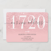 Nieuw adresnummer roze glitter script verplaatsing aankondiging (Voorkant)