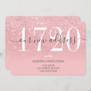 Nieuw adresnummer roze glitter script verplaatsing aankondiging