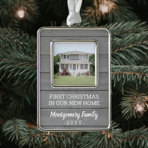 Nieuw Afbeelding Housewarming Faux Grey Wood First Verzilverd Omlijst Ornament