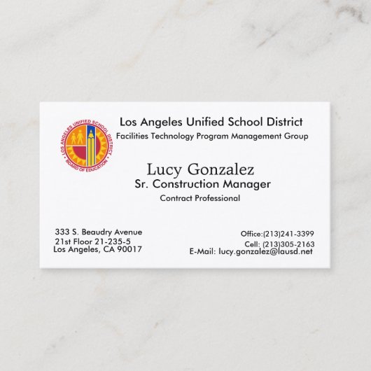 Nieuw Afbeelding, Lucy Gonzalez, Los Angeles, CA 9 Visitekaartje (Voorkant)