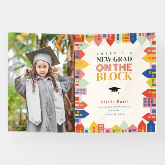 Nieuw Afstudeerder op het blok Kinder Afstuderen F Spandoek (Horizontaal)