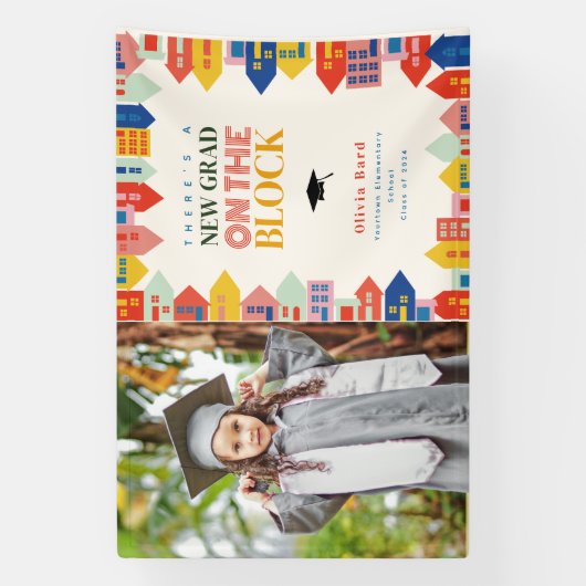 Nieuw Afstudeerder op het blok Kinder Afstuderen F Spandoek (Verticaal)