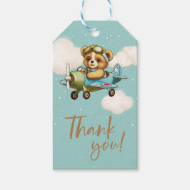 Nieuw Avontuur Teddy Bear Vliegtuig Baby shower Cadeaulabel