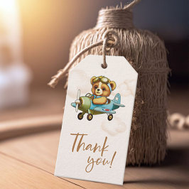Nieuw Avontuur Teddy Bear Vliegtuig Baby shower Cadeaulabel