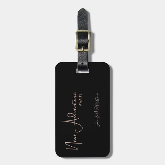 Nieuw avontuur wacht op Roos Gold Glitter Script Bagagelabel (Voorkant verticaal)