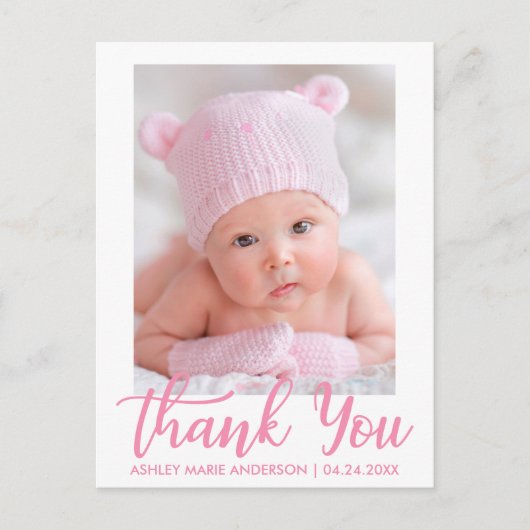 Nieuw Baby Dank Je Wel Roze Script Briefkaart (Voorkant)