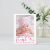 Nieuw Baby Dank Je Wel Roze Script Briefkaart (Staand voorkant)