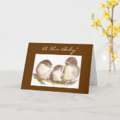 Nieuw Baby, Gelukwensen, Leuke Vogels Kaart (Gele Bloem)