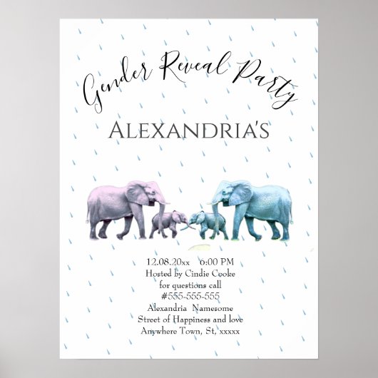 Nieuw Baby Gender onthullen Cute Pink en Blue Elep Poster (Voorkant)