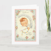 Nieuw Baby Girl Roses Rosary Katholiek Kaart (Voorkant)