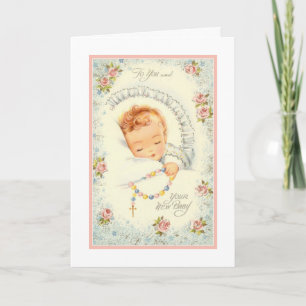 Nieuw Baby Girl Roses Rosary Katholiek Kaart