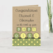 Nieuw Baby Meisje grote liefde rustiek groen geel Kaart (Voorkant)