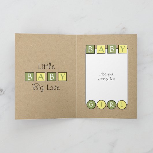 Nieuw Baby Meisje grote liefde rustiek groen geel Kaart (Binnen)