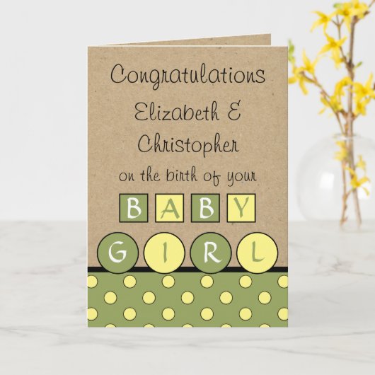 Nieuw Baby Meisje grote liefde rustiek groen geel Kaart (Gele Bloem)