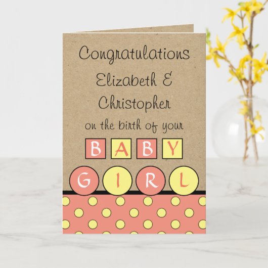 Nieuw Baby Meisje grote liefde rustiek koraal geel Kaart (Gele Bloem)