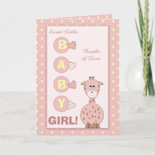Nieuw Baby Meisje schattig giraffe roze Kaart